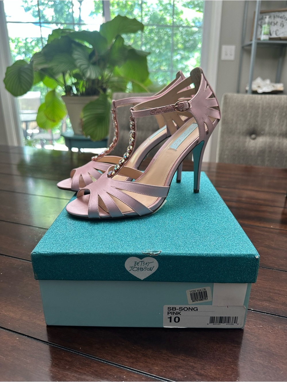 Betsey Johnson Pink Jeweled T-Strap Open-Toe Heels - Picture 2 of 3